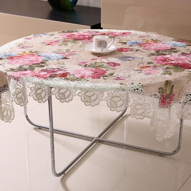 Silks And Satin Tablecloth Peony Flower Embroidery Lace Hem Splice European Style Cover Washable Table Cloth For Tea Table