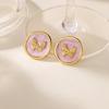 Vintage Macaron Drip Butterfly Stud Earrings Women's Niche Temperament Stainless Steel K Gold Plated Earrings