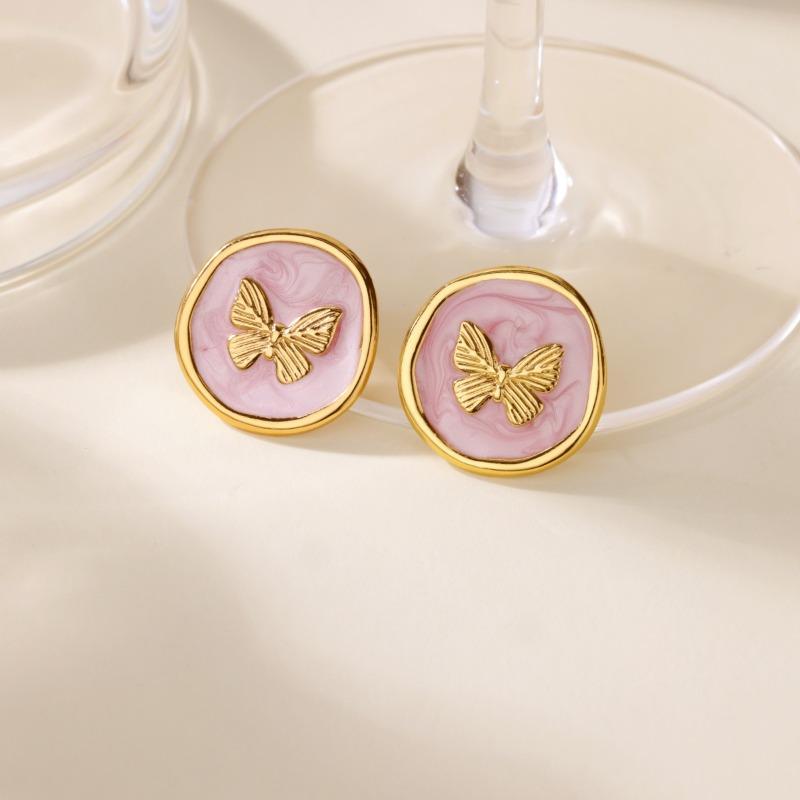 Vintage Macaron Drip Butterfly Stud Earrings Women's Niche Temperament Stainless Steel K Gold Plated Earrings