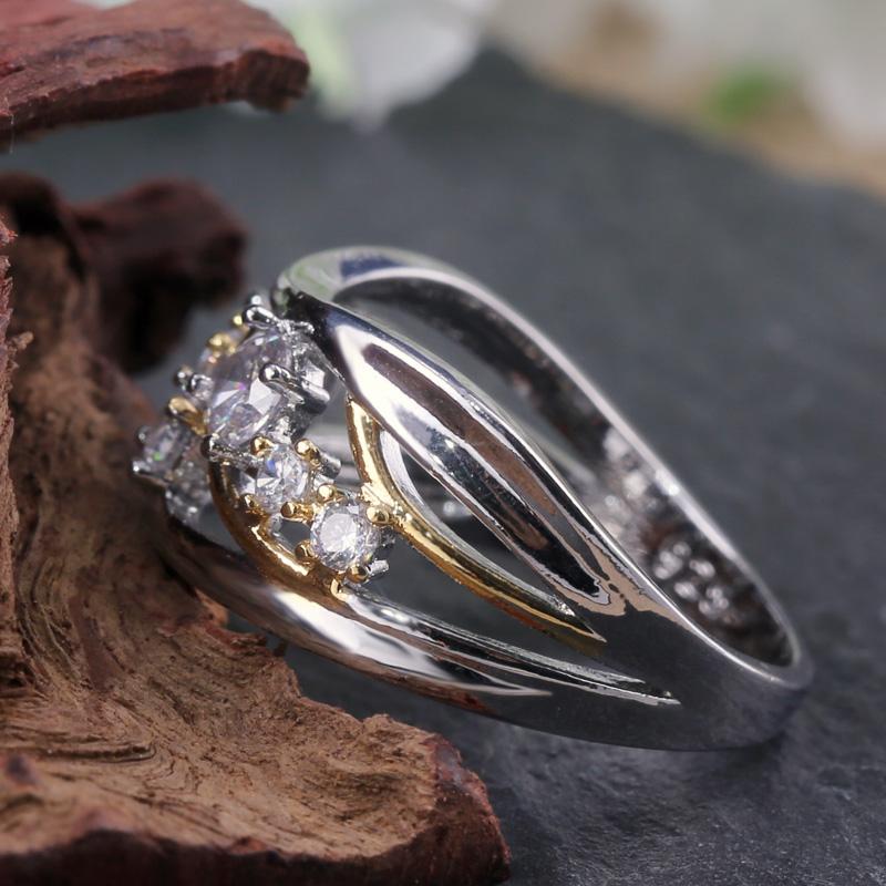 Neuer zweifarbiger Fingerring aus Gold und Silber für Frauen, modische Form, Zirkonia, für Damen, Hochzeit, Verlobungsring, Schmuck