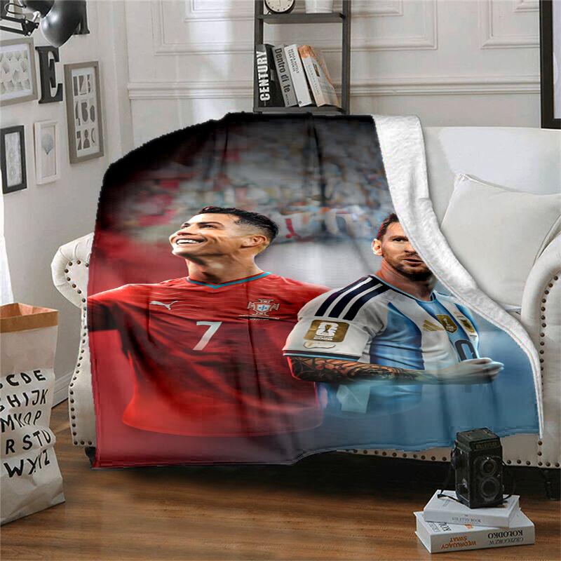 Messi & Ronaldo Flannel Blanket Soft All-Season Throw, Design for Camping, Car Travel, Hiking Sofa, Bed, Office Perfect Gift for Parties