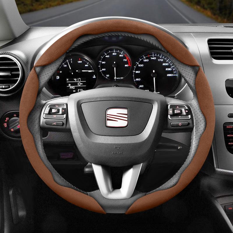 Npcr5 Suitable for Seat Anti-Slip Buckle Segmented Suede Steering Wheel Cover for Ibiza, Arona, Leon, Leon Sportstourer, Ateca and Other 