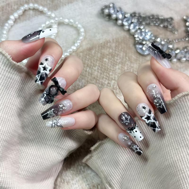 Sweet & Spicy French Lace Handmade Long Nails - Cute, Wearable, Removable, and Whitening