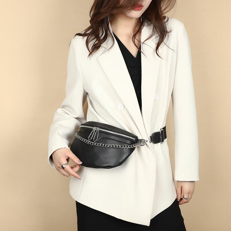Luxury Genuine Leather Women Fanny Waist Bag Female Crossbody Bags Fashion Cowhide Shoulder Bags Handbag Multi-Purpose Chest Bag