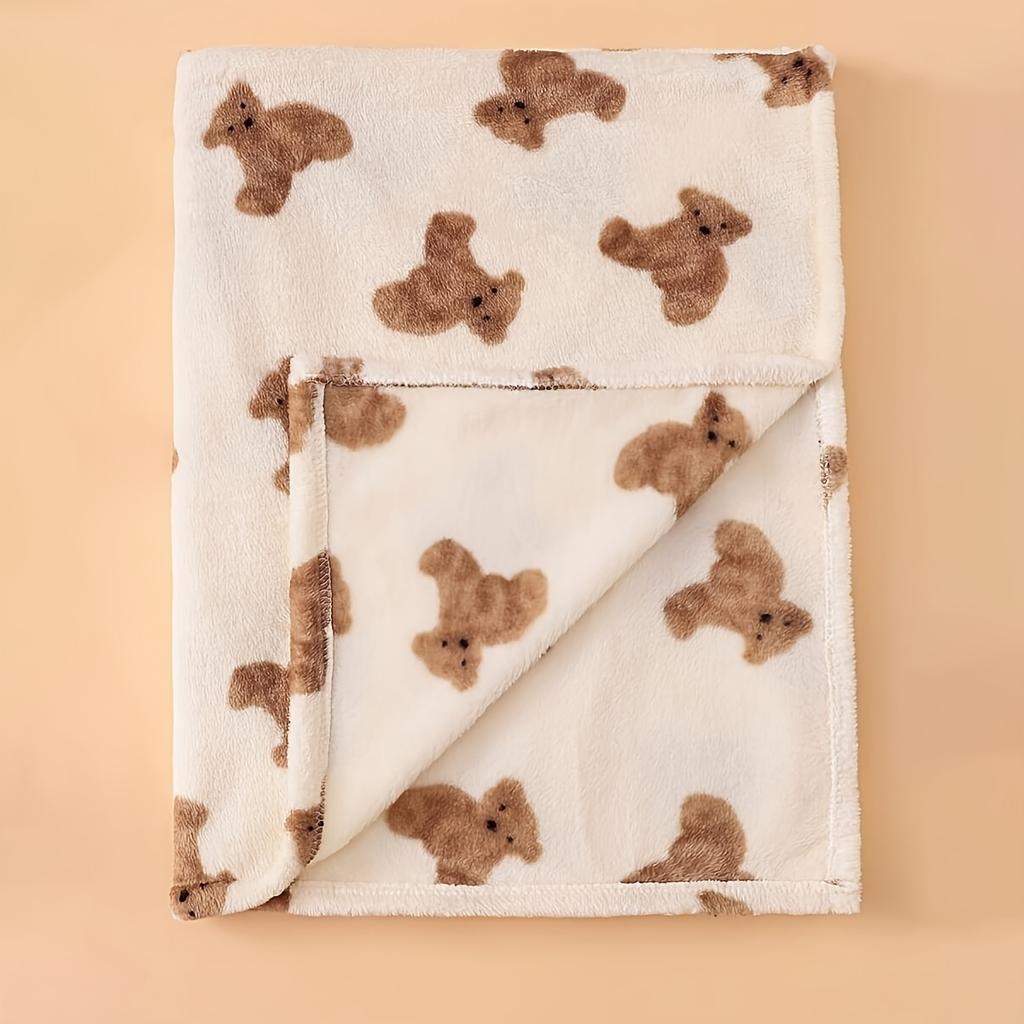 Soft Plush Teddy Bear Pattern Kids Blanket Cozy Brown Nursery Throw for Bed, Stroller Durable Polyester Infant Travel Home Use