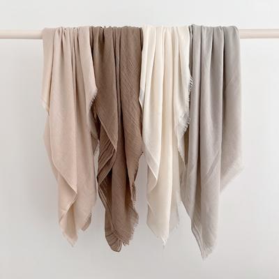 Herbst und Winter vielseitiger langer einfarbiger Baumwoll- und Leinen-Schal Damen Japanischer Retro Kälteschutz warmer Strickschal