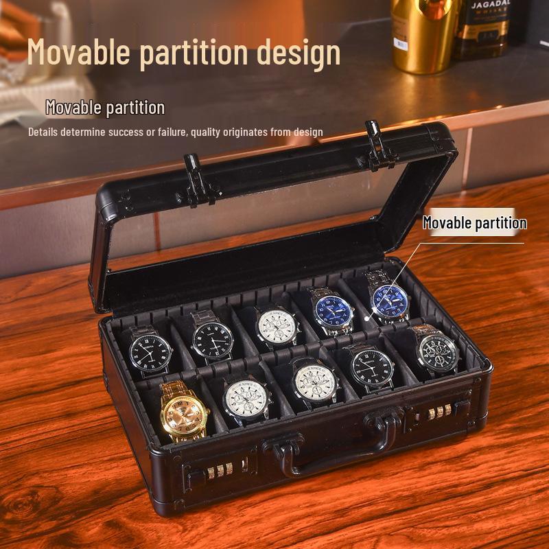 Premium Aluminum Watch and Jewelry Storage Box - Secure Mechanical Watch Collection Display