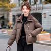 Winter coat women's fashion lapel with warm cotton-padded coat design lamb wool new splicing cotton clothes
