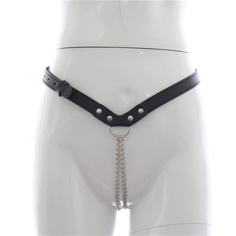 Leather Pants Sex Toys For Woman Men Steel Chain Vagina panty Bondage Underwear Adjust Panties Chastity Anus Sex Products