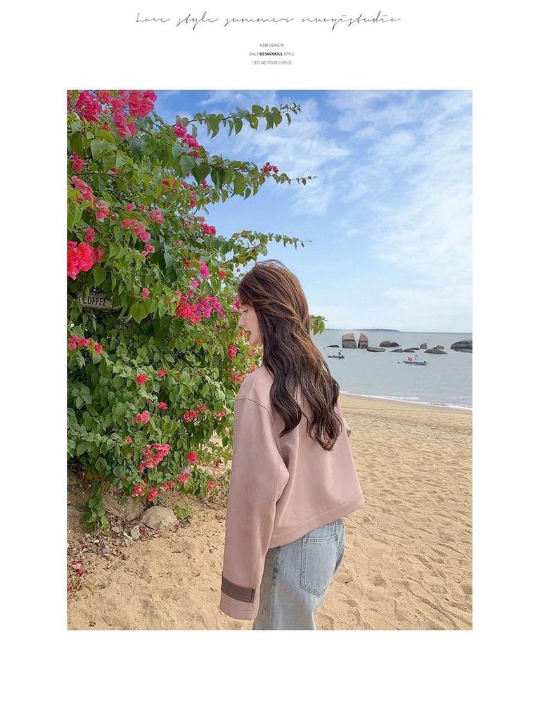 Damen Rosa Wildlederjacke - Frühling/Herbst 2025 Lockerer Lässiger Vielseitiger Stil