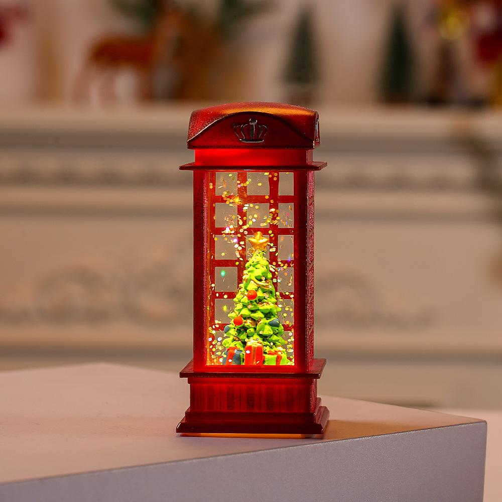 Christmas Red Vintage Luminous Phone Booth Lantern Christmas Tree Snowman Santa Claus Figurine In Telephone Booth Decoration