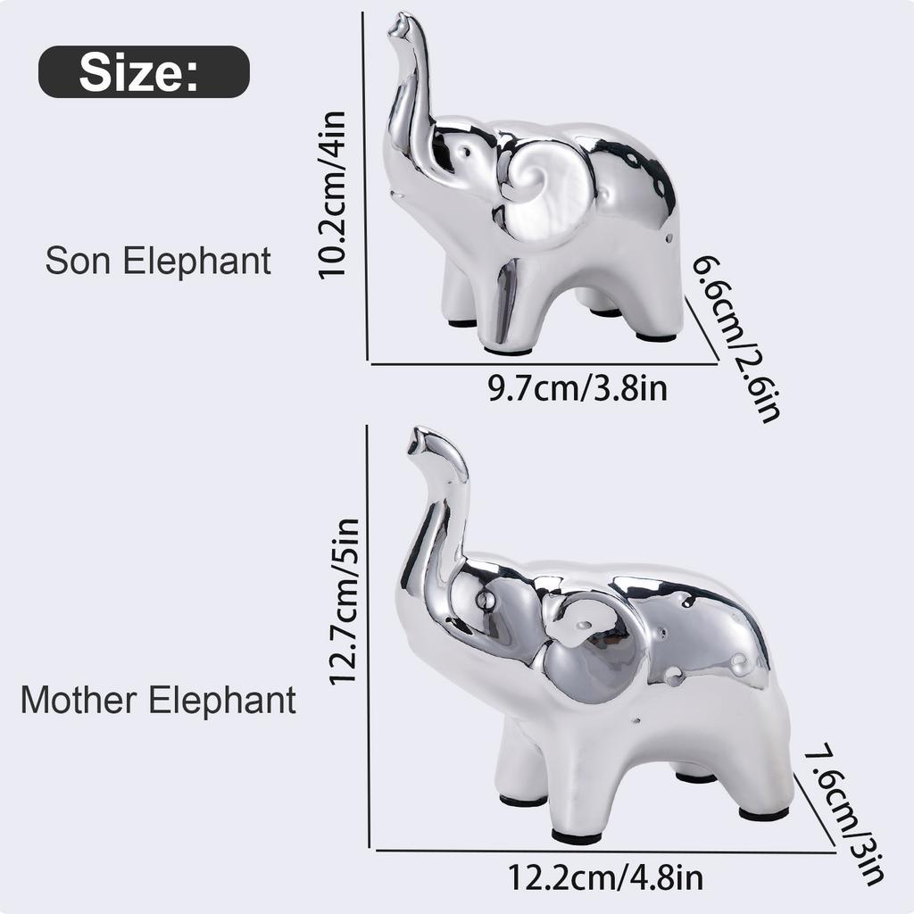 1 Pair Mini Ceramic Elephant Lucky Ornament Golden Silver Animal Sculpture Crafts Figurine Desktop Decoration Birthday Gift