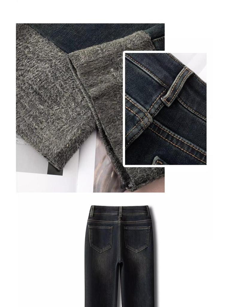 Women's Slimming Thicken Straight-Leg Nine-Point Cigarette Jeans - Autumn/Winter 2024 Edition