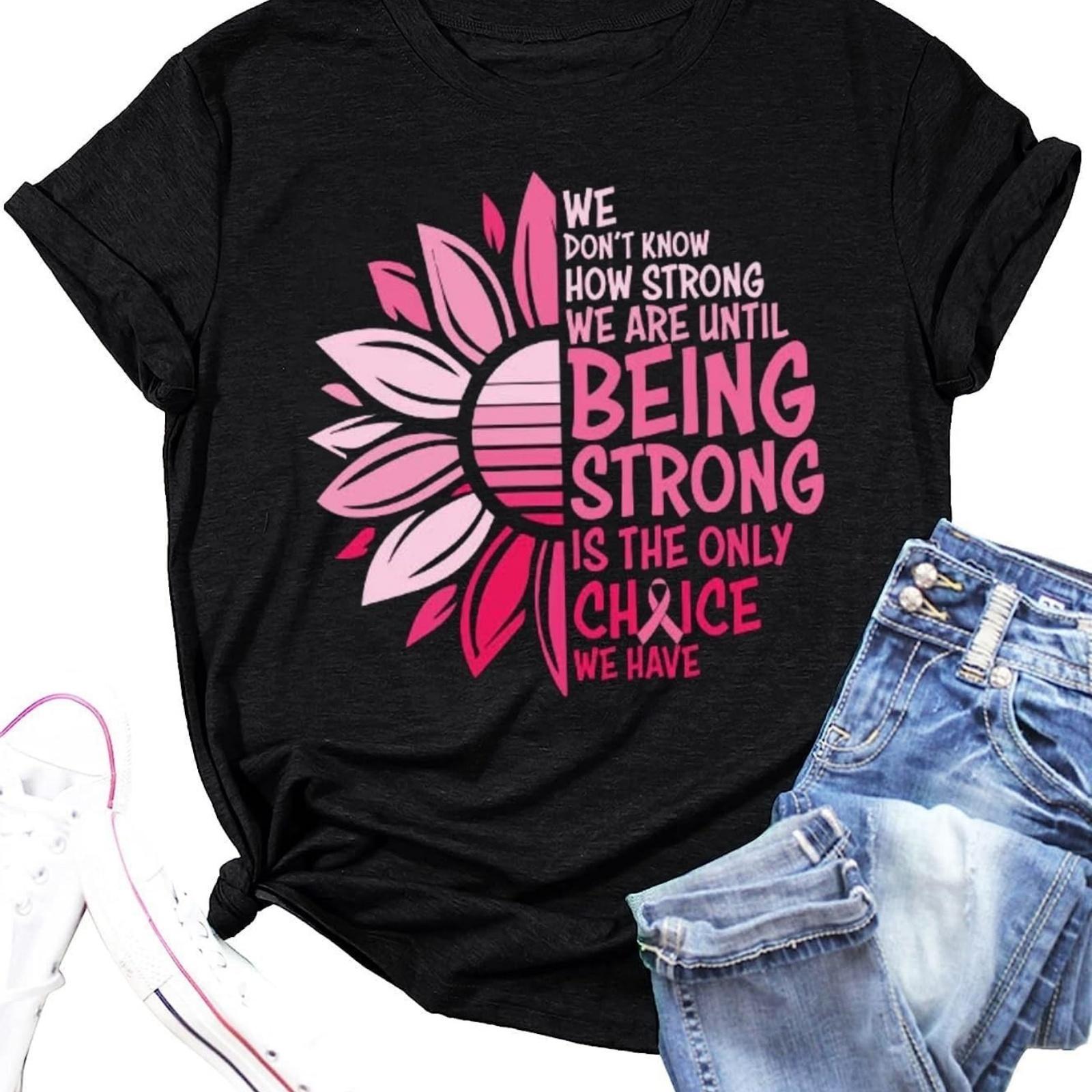 

Breast Cancer Tshirt Women Breast Cancer Awareness Shirts Casual Short Sleeve Cancer Fighter Tops Pink Ribbon Tee XXXXXL чорний