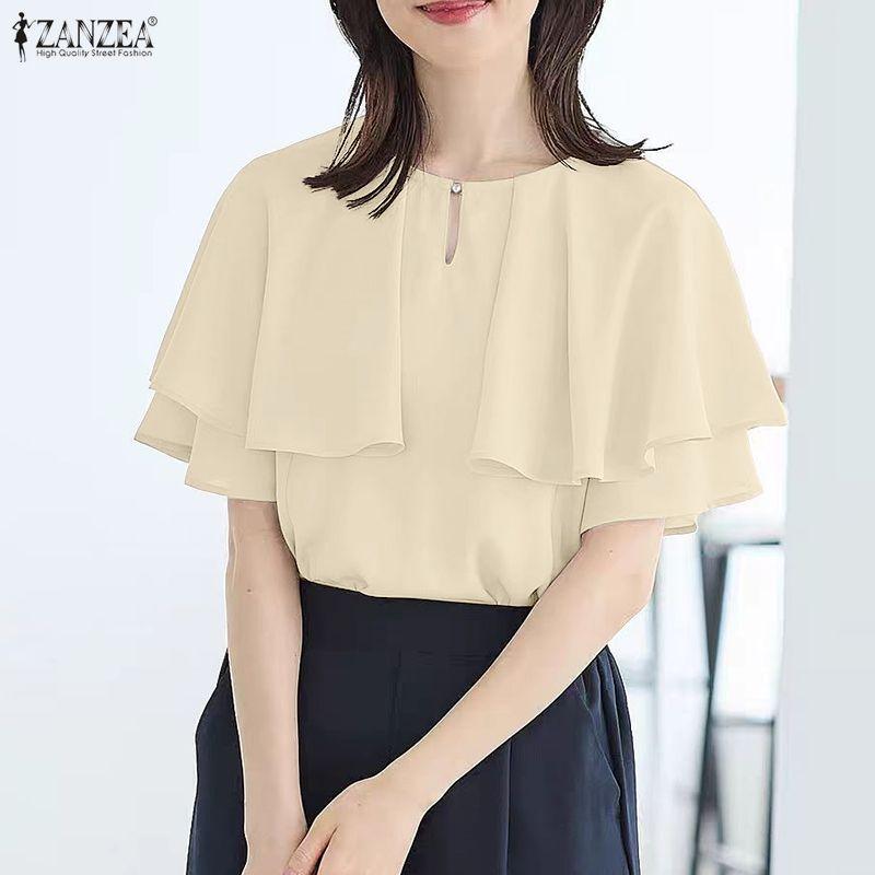 ZANZEA Damen Sommer Lässig Rundhals Locker Halbarm Bluse
