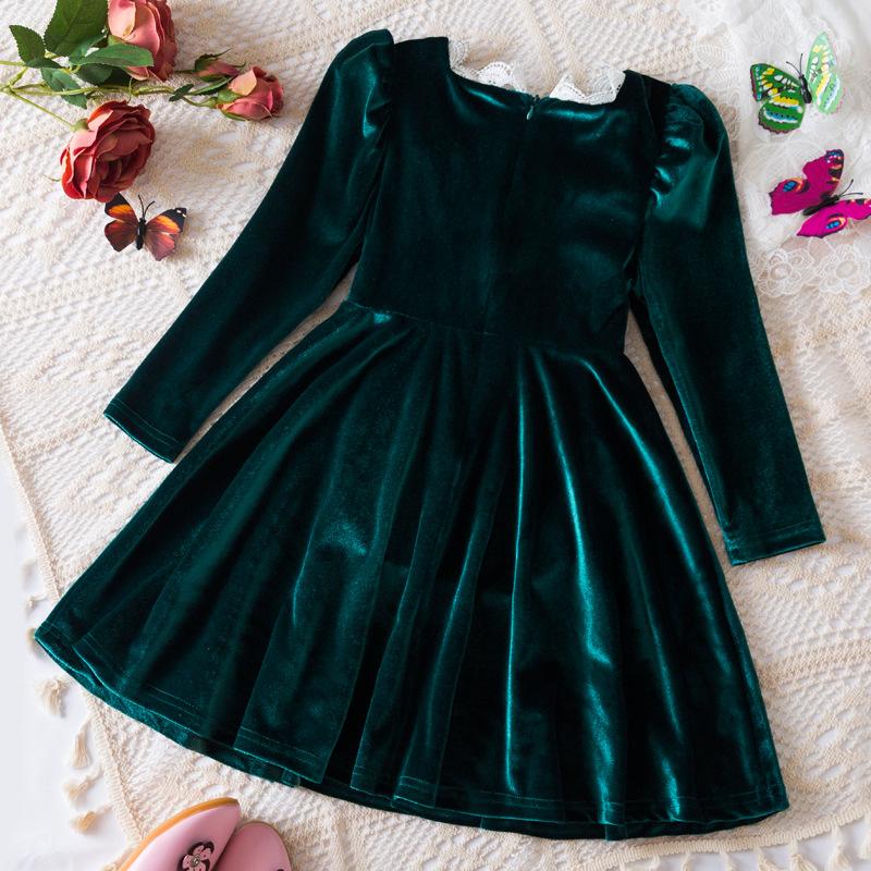 Toamnă Iarnă Rochii noi pentru fete, dantelă franceză, decolteu, rochie de prințesă, aniversare, Crăciun, mânecă lungă, rochii de petrecere de Anul Nou pentru copii