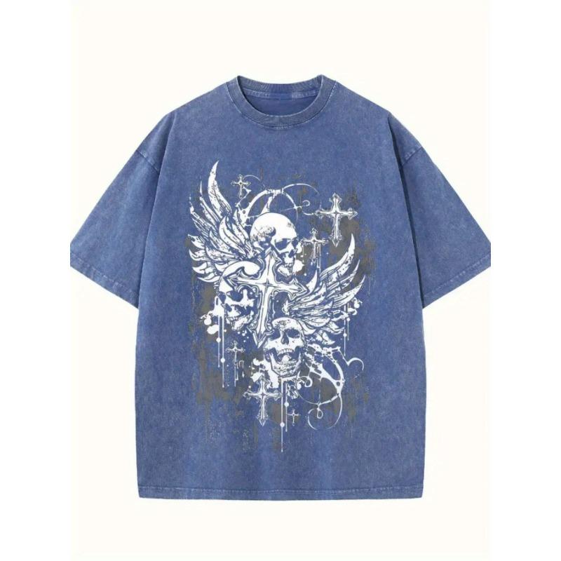 Dark Punk - Style Skulls And Wings, Cyber  Punk Style. Daily Prize Claim. A Retro Trendy Crew Neck Short Sleeve Top