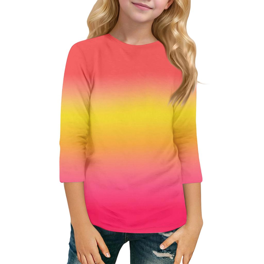 Kinder Freizeit Sieben-Viertel-Ärmel Rundhals Mode T-Shirt Top