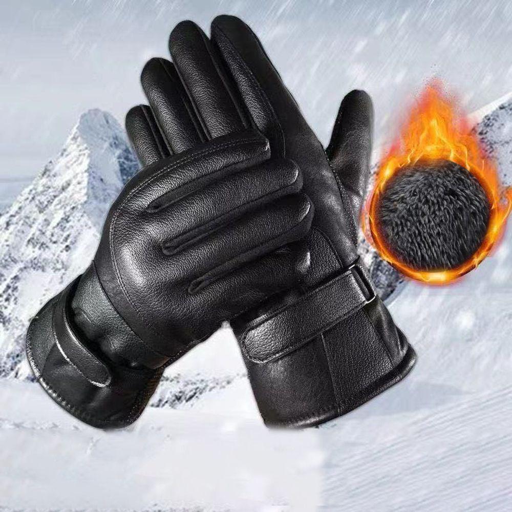 Outdoor Clambing Driving Thicken Warm Korean Mittens Men Black Gloves PU Leather Winter Gloves