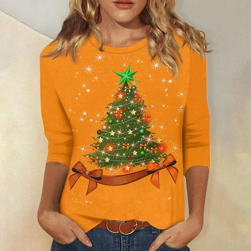 Dames Losse Comfortabele Casual Mode V-Hals Kerstprint Lange Mouw Hoodie