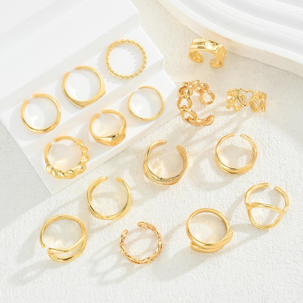 17KM 16-teiliges Geometrisches Hohlherz Offener Ring Set Modeschmuck Damen Trendig Glänzend Täglich Party Accessoire Geschenk Für Sie