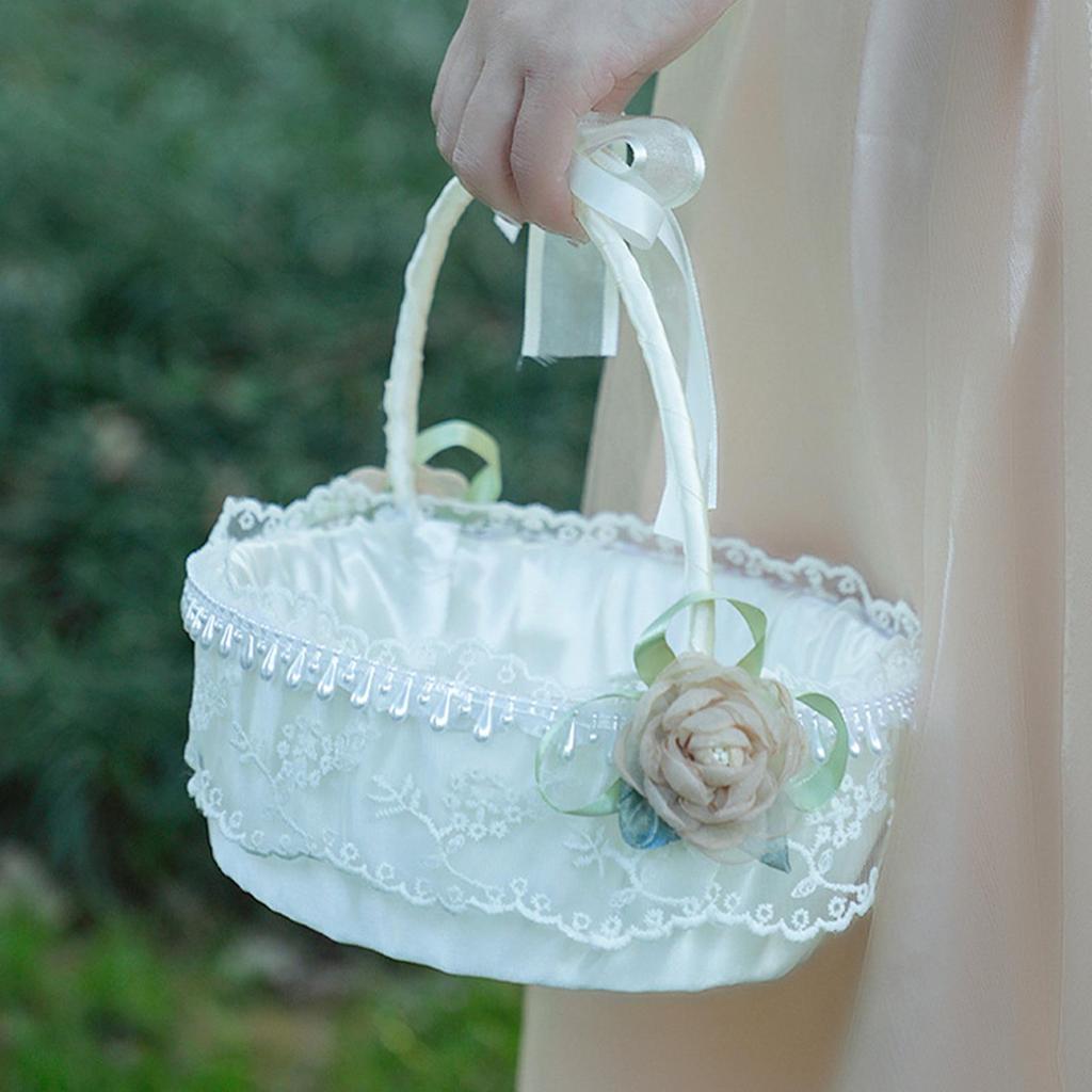 Flower Girl Basket Romantic Foldable Handle Organizer Small Basket with Handle for Wedding Bathroom Organizing Outdoor Easter