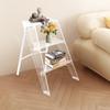 3-Step Folding Herringbone Design Ladder Stool with Storage Shelf, Clear Color, Non-Slip Pedals & High Weight Capacity 220 lbs