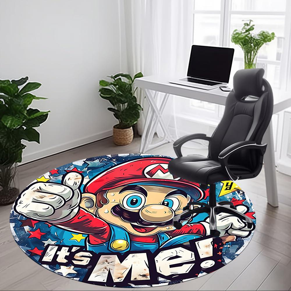 1pc Mario Adventure Office Round Area Rug, Under Office Chairs Bedroom Living Room Home Decor A0926054
