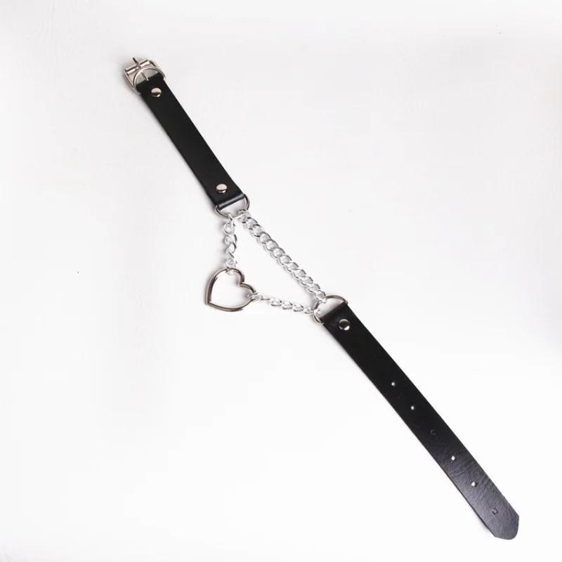 Sexy PU Leather Peach Heart Chain Collar BDSM Bondage Slave Body Harness Necklace Sex Toys for Couple Game