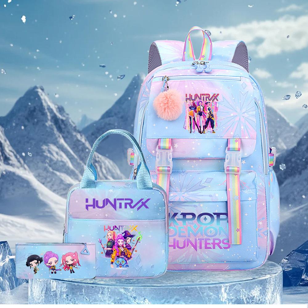 3 Peças/conjunto Mochila Fofa Estampada de Anime Kpop Bolsa de Viagem de Grande Capacidade para Adolescente Menina Menino Mochila Escolar Presente para Criança Rucksack