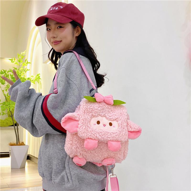 Cute Soft Lamb Plush Cartoon Backpack Curved Shoulder Straps Girls Students