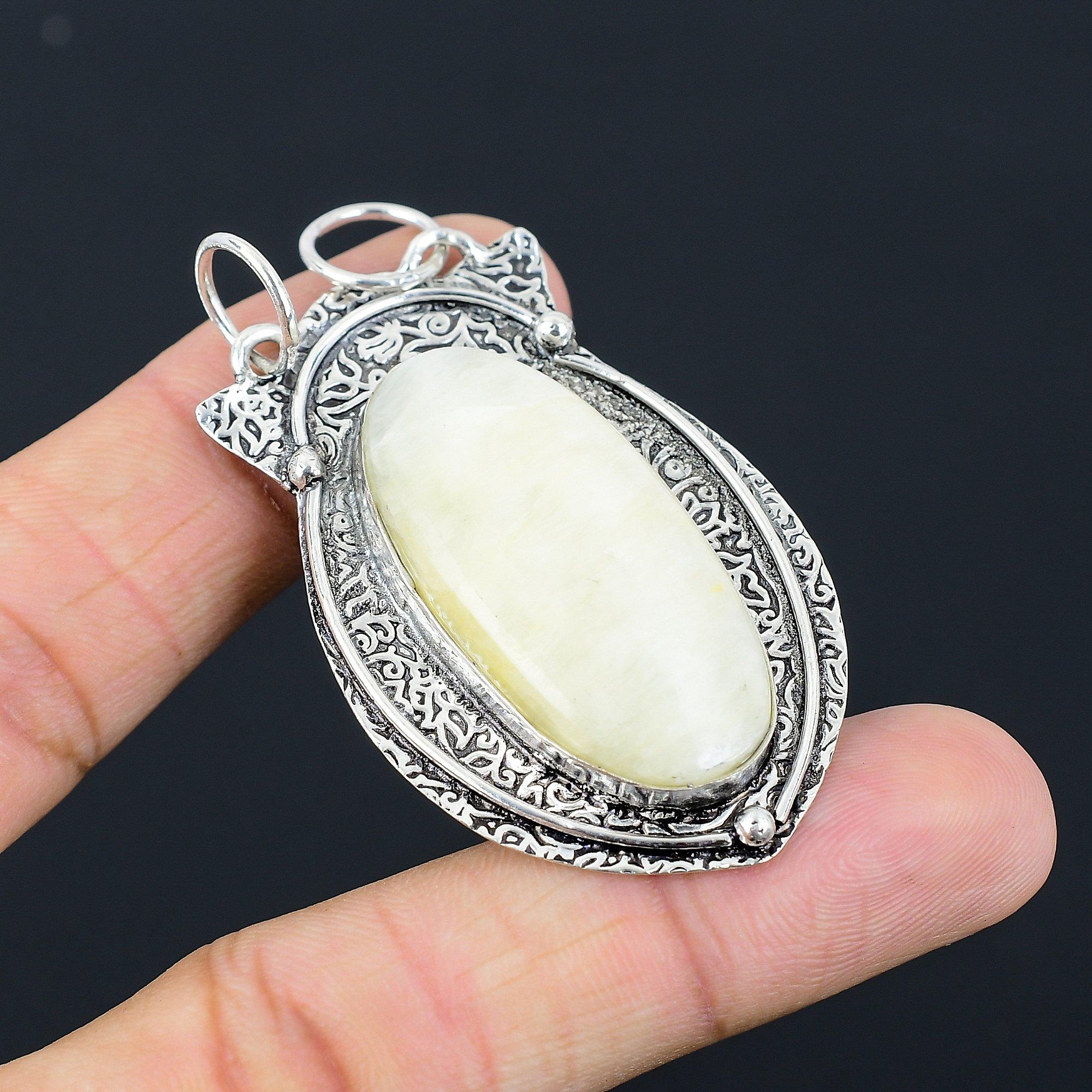 Wedding Gift For Her 925 Sterling Silver Natural Plume Agate Gemstone Pendant