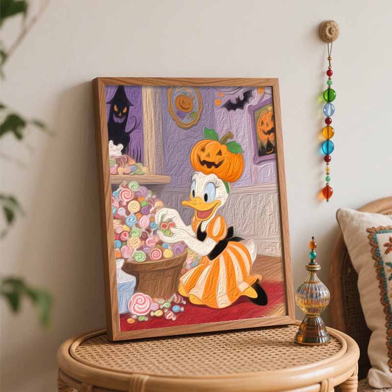 Disney Daisy Duck Pumpkin Candy Handmade Diy Oil Painting Digital Painting Kit Home Living Room Entrance Decoration Hanging Painting