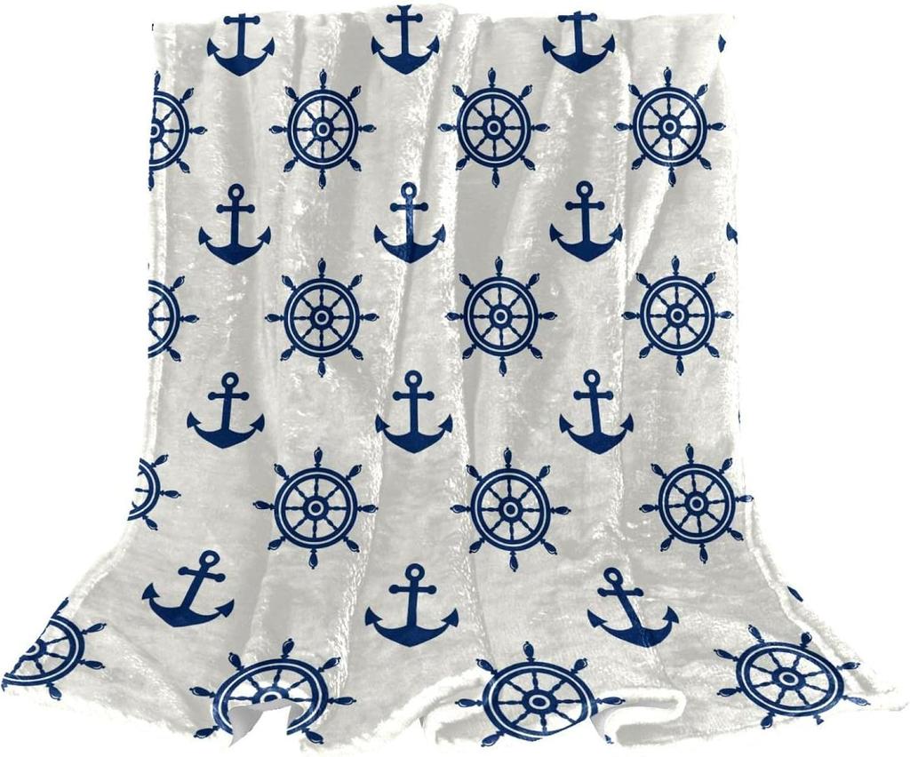 Nautical Anchor Blanket Gift for Boaters Sailors Birthday Christmas Sea Ocean Theme Throw Blanket for Couch Bed Sofa Chair Dorm