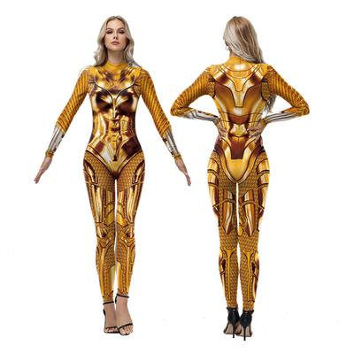 Women Mechanical Armor Godness Diana Digital Print Party Role Play Halloween Cosplay Costume Carnival Stage Dress Up Bodysuit