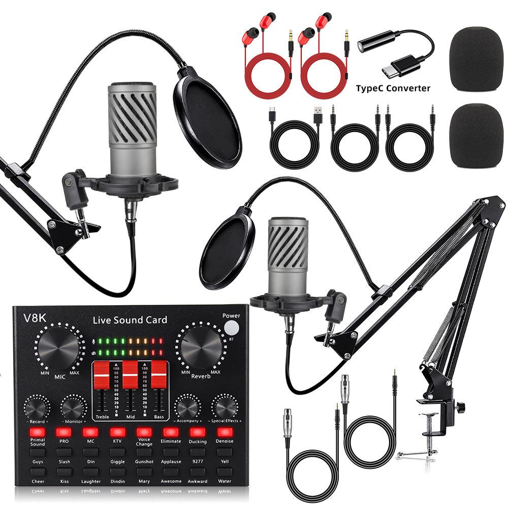 

Type-C Dual Microphone X2 Condenser Sound Card Set for Live Broadcast & V8S Headset