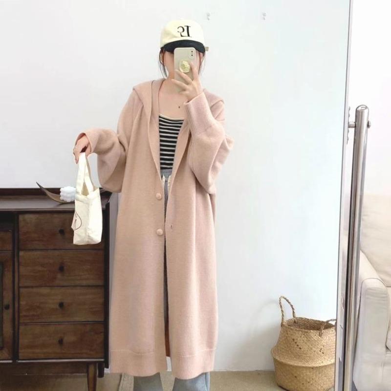 Hooded Knitted Cardigan Autumn and Winter New Top Women's Loose Casual Long-sleeved Sweater Jacket Women's Trend