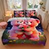 3pcs Pink Teddy Bear Floral Bedding Set - Includes One Quilt Cover and Two Pillowcases (No Core) - Home Decor, Festival Gift, Polyester Fabr