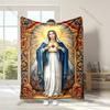 1PC Virgin Mary Sacred Heart Faith-printed Flannel Blanket Soft and Warm Suitable for Home Travel Picnics Camping and RV Use