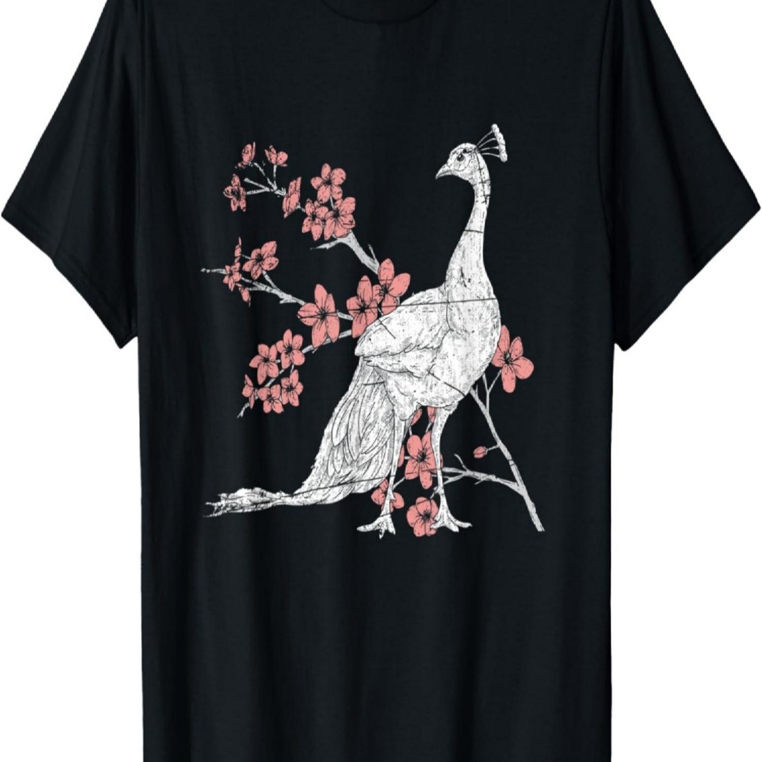 Decorative Bird Animal Lover Cherry Blossom India Peacock T-Shirt S чёрный