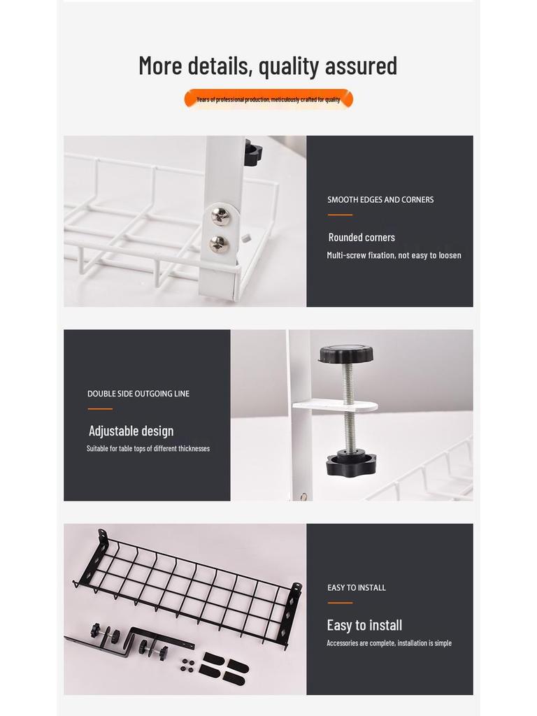 Under-Desk Cable Management Tray & Power Strip Organizer