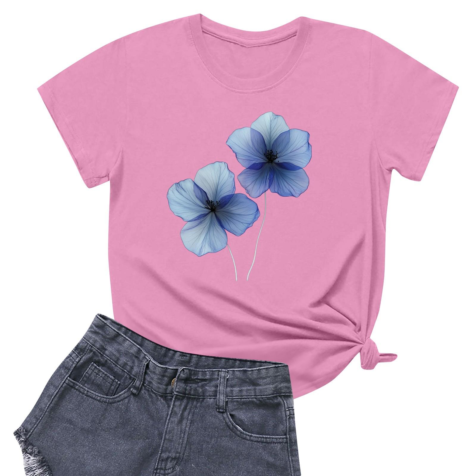 

Женская повседневная футболка с круглым вырезом и короткими рукавами с принтом S розовый