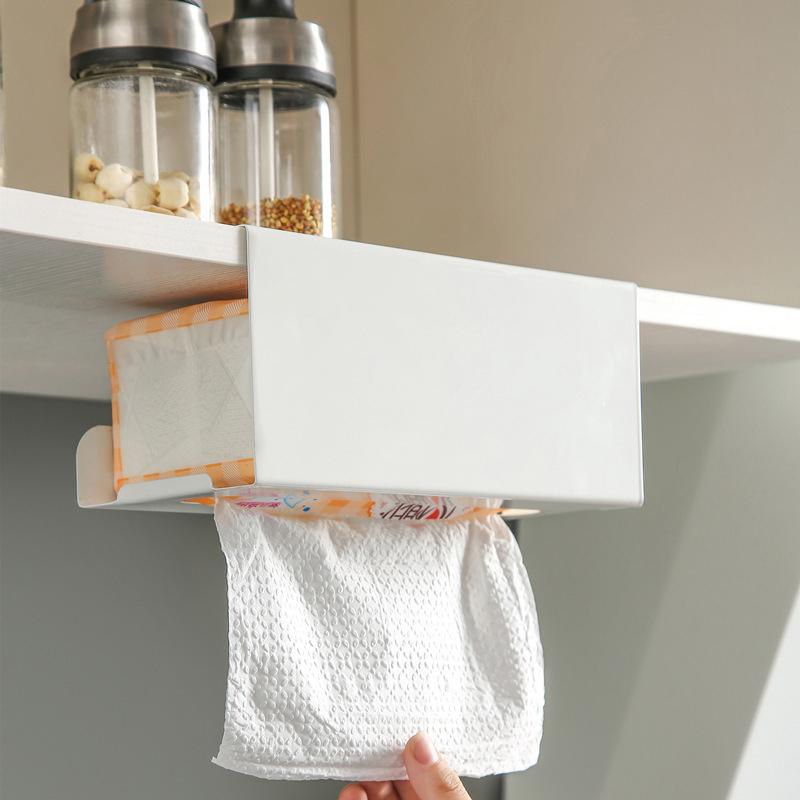 Iron Material Tissue Box Holder Strong Load-Bearing Drill-Free Installation Under Cabinet Holder Paper Towel Holder Kitchen