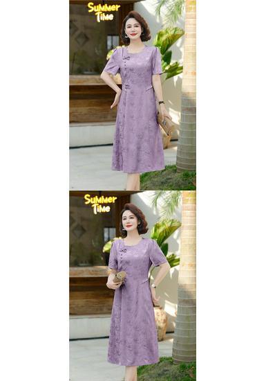 2026 Mom's Fashionable Chiffon Summer Dress - Versatile Mid-Length, Waist-Cinched Style for Middle-Aged & Elderly Women