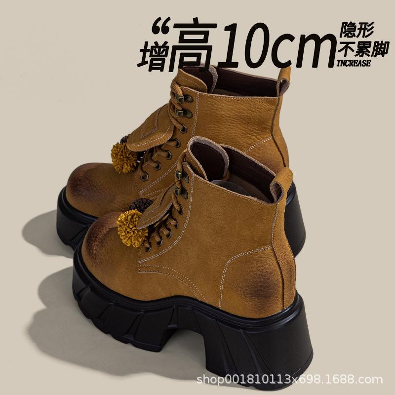 Martin boots inner height increase women's shoes autumn and winter new leather boots 10CM shoes platform casual shoes short boots tide A5037