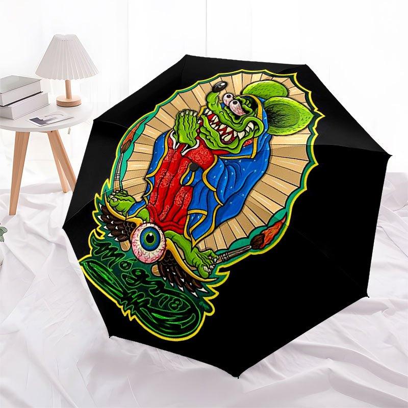 1pc Rat finks Automatic Opening/Closing Umbrella with Convenient Three-Fold Design, 8 Iron Ribs - for Outdoor Daily Use, Travel A02