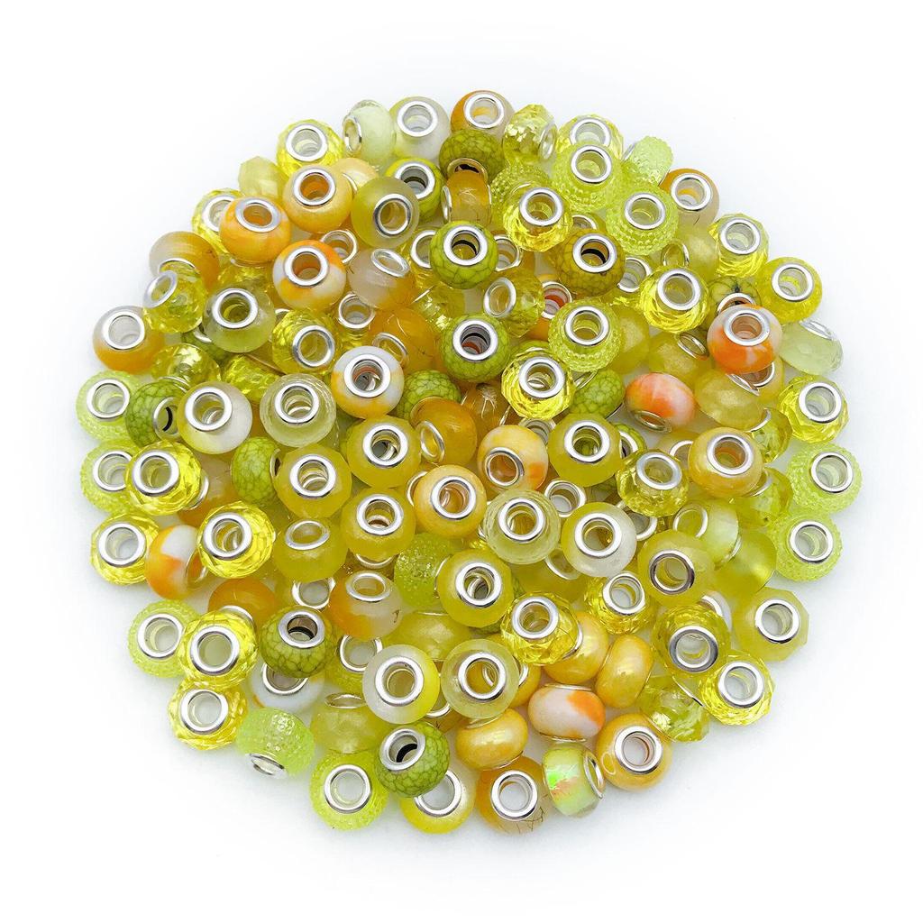 Sortierte Panjia-Stil Großlochperlen (10 Stück): Gelb, Grün, Rosa, Blau, Lila für DIY-Armbänder.