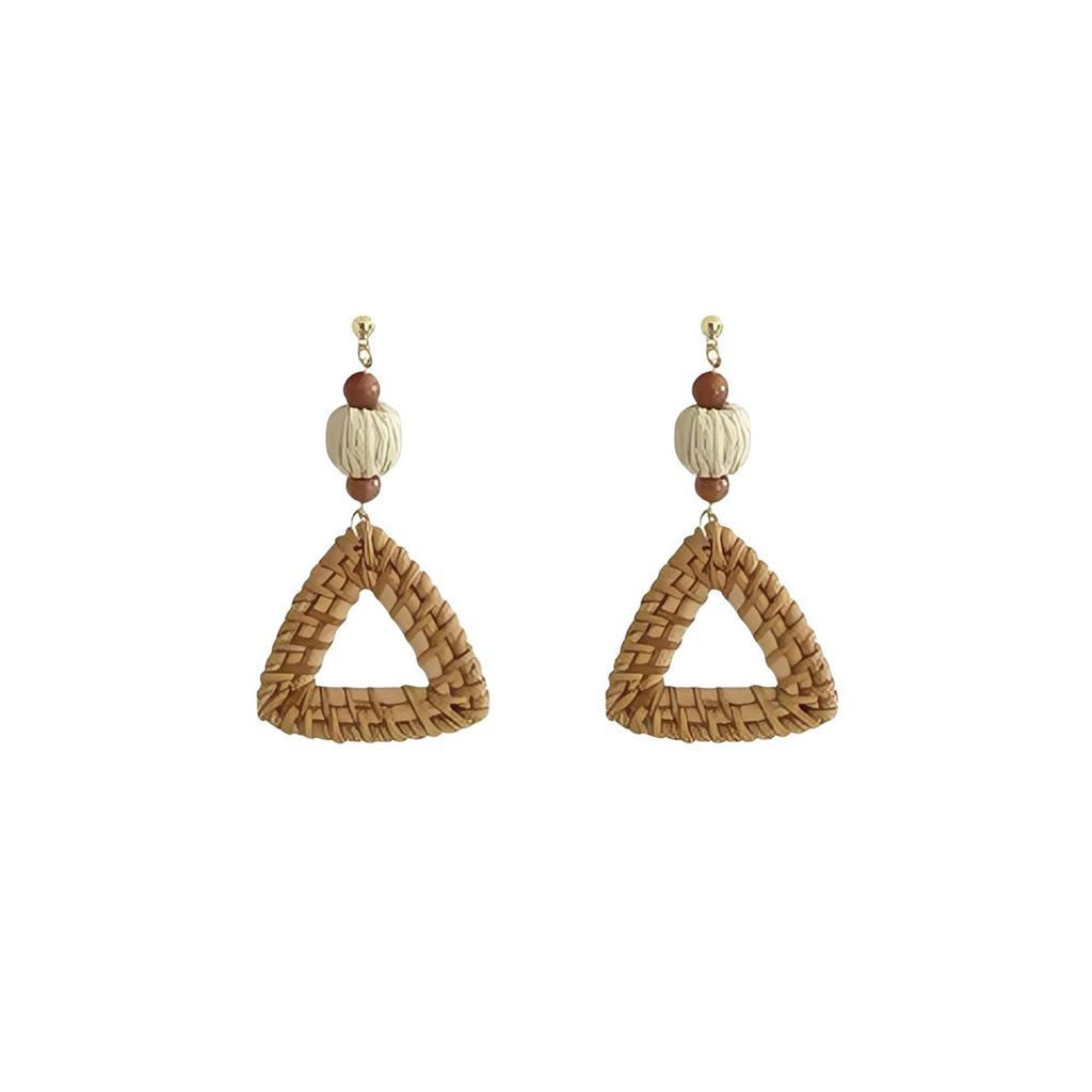 Bohemian ethnic style rattan long geometric earrings women's design stud earrings vacation style exaggerated earrings