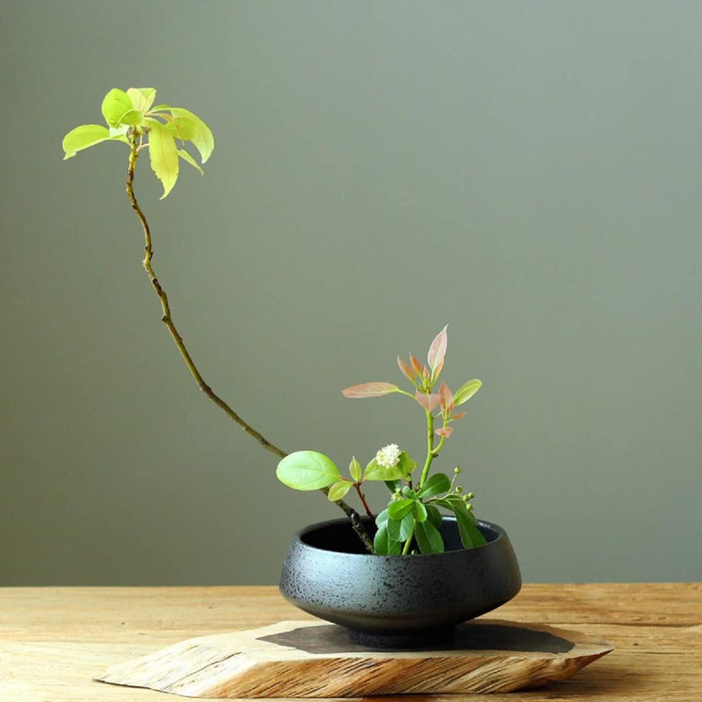 AIVAR Vodní květ Květinová základna pro květinovou vodu Čerstvé květiny Bonsaj Černá keramická květina Japonská oválná květinová váza na čerstvé květiny Mísa, Nádoba,