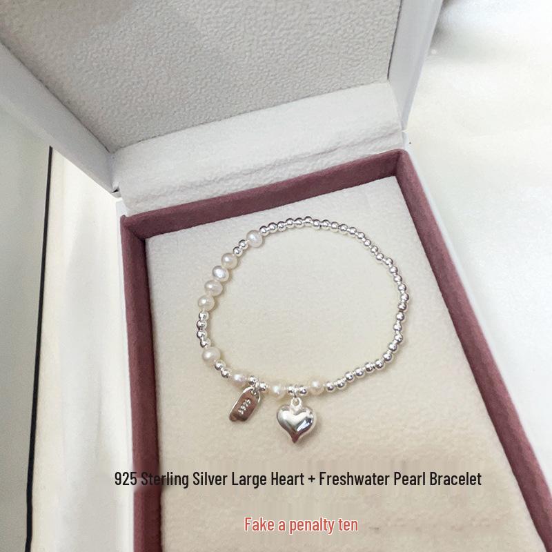 

Браслет из серебра 925 пробы ручной работы с сердечком и бусинами для женщин 925 Sterling Silver